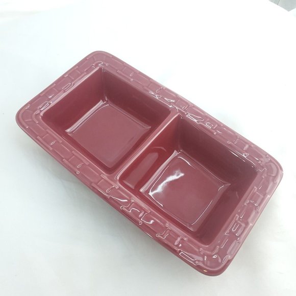 Longaberger 181440 Paprika Pottery Woven Traditions Rectangle Divided Dish - Picture 4 of 13